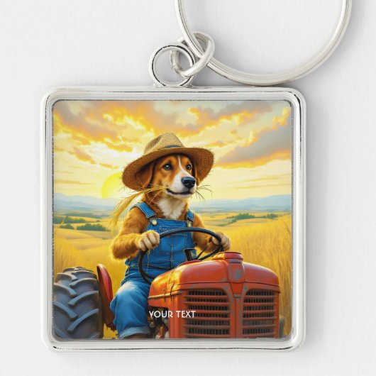 Fantasy Niedlich Dog Traktor Straw Schlüsselanhänger (Vorne)