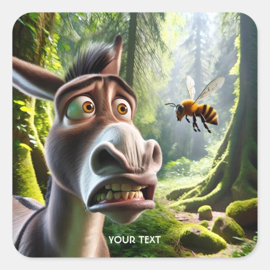 Fantasy Niedlich Donkey Sting Bee Quadratischer Aufkleber (Vorderseite)