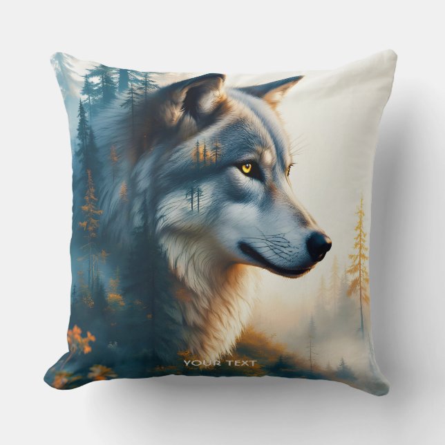 Fantasy Niedlich Double Exposition Wolf Kissen (Vorderseite)