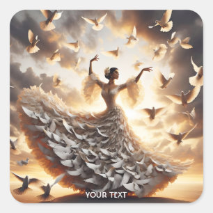 Fantasy Niedlich Doves Dance Girl Quadratischer Aufkleber