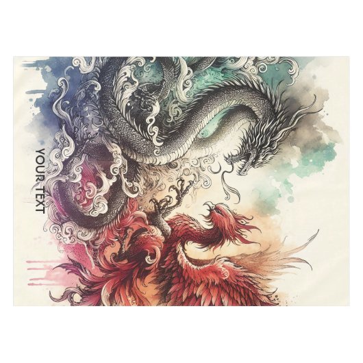 Fantasy Niedlich Dragon Phoenix Ink Tischdecke (Vorderseite (Horizontal))