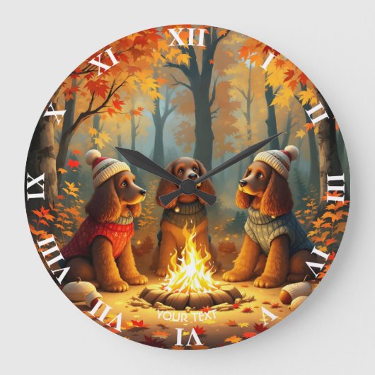 Fantasy Niedlich Drei Herbsthunde Große Wanduhr (Vorderseite)