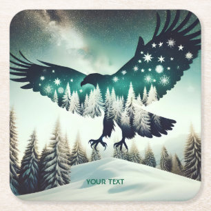 Fantasy Niedlich Eagle Winter Snow Rechteckiger Pappuntersetzer