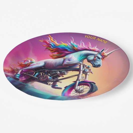Fantasy Niedlich Einhorn Reiten Pappteller (Schrägansicht)