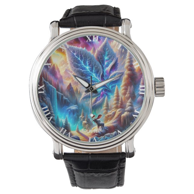 Fantasy Niedlich Elch Leaf Colors Armbanduhr (Vorderseite)