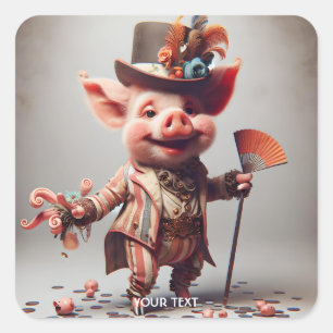 Fantasy Niedlich Elegante Nice Pig Quadratischer Aufkleber