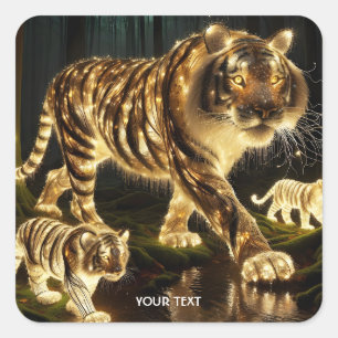 Fantasy Niedlich Enchanted Tiger Family Quadratischer Aufkleber