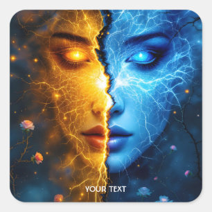 Fantasy Niedlich Face Yellow Blue Quadratischer Aufkleber