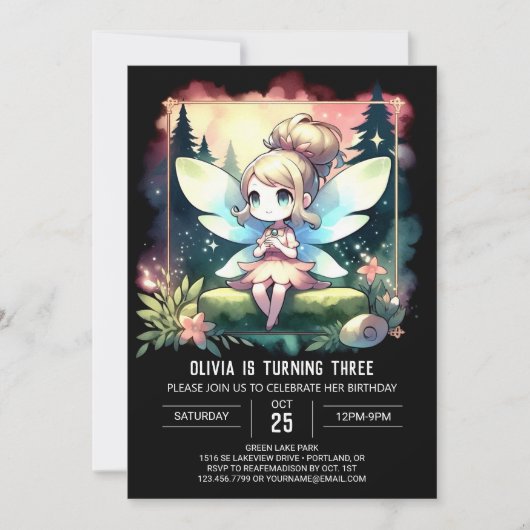 Fantasy Niedlich Fairy Birthday Einladung (Vorderseite)