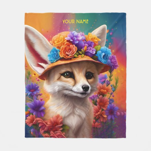 Fantasy Niedlich Fennec Fox Blume Fleecedecke (Vorderseite)