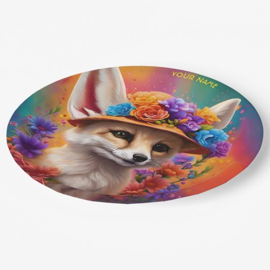 Fantasy Niedlich Fennec Fox Blume Pappteller (Schrägansicht)