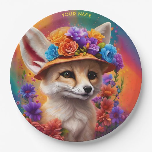 Fantasy Niedlich Fennec Fox Blume Pappteller (Vorderseite)