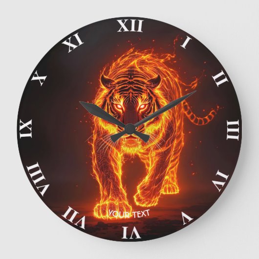 Fantasy Niedlich Fire Big Tiger Große Wanduhr (Vorderseite)