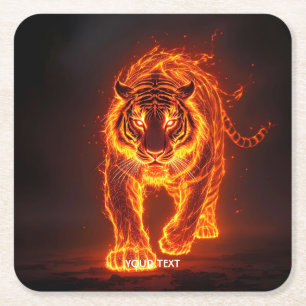 Fantasy Niedlich Fire Big Tiger Rechteckiger Pappuntersetzer