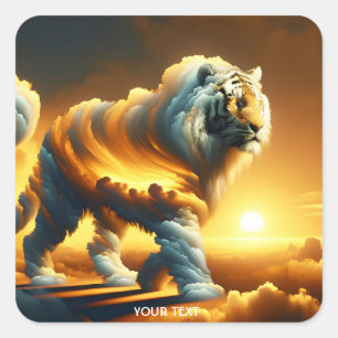 Fantasy Niedlich Fire Cloud Tiger Quadratischer Aufkleber