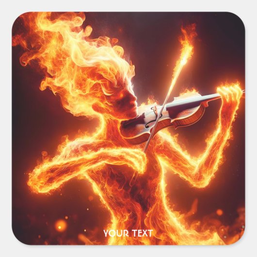 Fantasy Niedlich Fire Elemental Violin Quadratischer Aufkleber (Vorderseite)