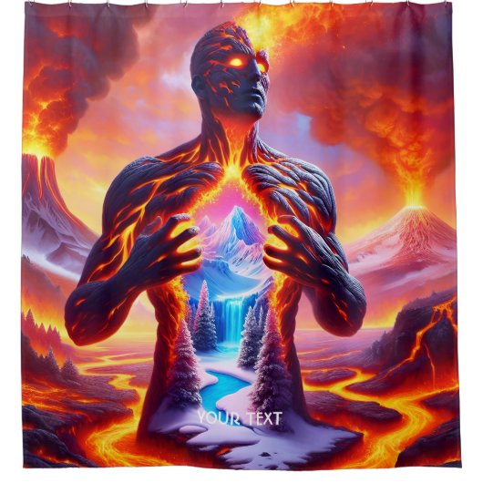 Fantasy Niedlich Fire Lava Man Duschvorhang (Vorderseite)