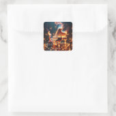 Fantasy Niedlich Fire Piano Quadratischer Aufkleber (Tasche)