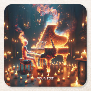 Fantasy Niedlich Fire Piano Rechteckiger Pappuntersetzer