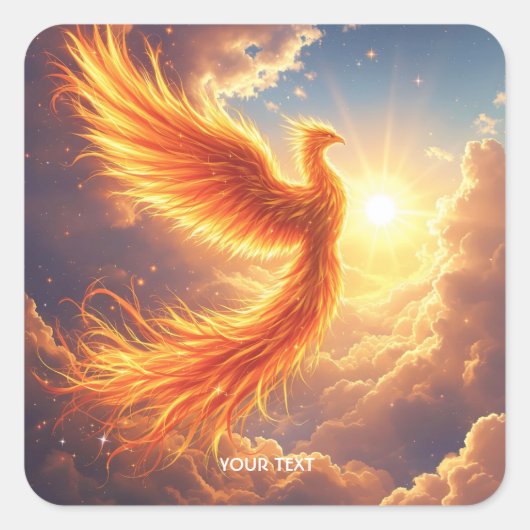 Fantasy Niedlich Flaming Phoenix Steigung Quadratischer Aufkleber (Vorderseite)