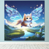 Fantasy Niedlich Flying Cat Wings Leinwanddruck (Insitu (Holzboden))