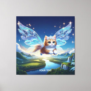 Fantasy Niedlich Flying Cat Wings Leinwanddruck