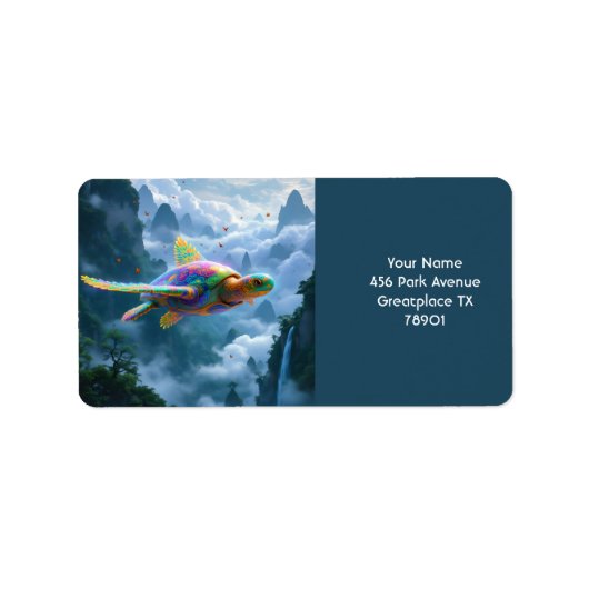 Fantasy Niedlich Flying Rainbow Turtle Adressaufkleber (Vorne)