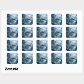 Fantasy Niedlich Flying Rainbow Turtle Quadratischer Aufkleber (Blatt)