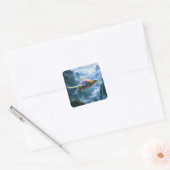 Fantasy Niedlich Flying Rainbow Turtle Quadratischer Aufkleber (Umschlag)