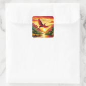 Fantasy Niedlich Flying Red Egret Quadratischer Aufkleber (Tasche)