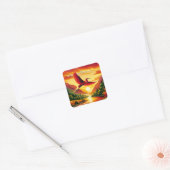 Fantasy Niedlich Flying Red Egret Quadratischer Aufkleber (Umschlag)
