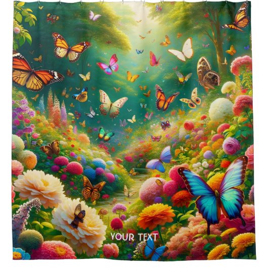 Fantasy Niedlich Forest Blume Schmetterlinge Duschvorhang (Vorderseite)