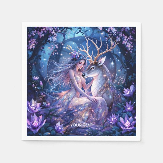 Fantasy Niedlich Forest Deer Girl Serviette (Vorderseite)