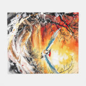 Fantasy Niedlich Forest Woodpecker Sunset Fleecedecke (Vorderseite (Horizontal))