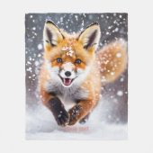 Fantasy Niedlich Fox Cub Snow Fleecedecke (Vorderseite)