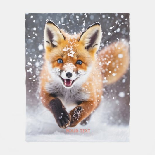 Fantasy Niedlich Fox Cub Snow Fleecedecke (Vorderseite)