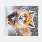 Fantasy Niedlich Fox Cub Snow Fleecedecke (Vorderseite (Horizontal))
