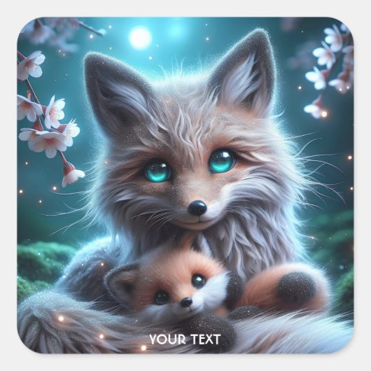 Fantasy Niedlich Fox Holding Plushie Quadratischer Aufkleber (Vorderseite)