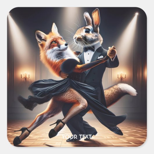Fantasy Niedlich Fox Rabbit Tango Quadratischer Aufkleber (Vorderseite)