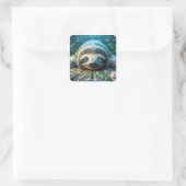 Fantasy Niedlich Friendly Lay Sloth Quadratischer Aufkleber (Tasche)