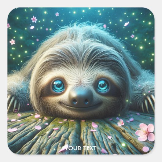 Fantasy Niedlich Friendly Lay Sloth Quadratischer Aufkleber (Vorderseite)