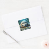 Fantasy Niedlich Friendly Lay Sloth Quadratischer Aufkleber (Umschlag)