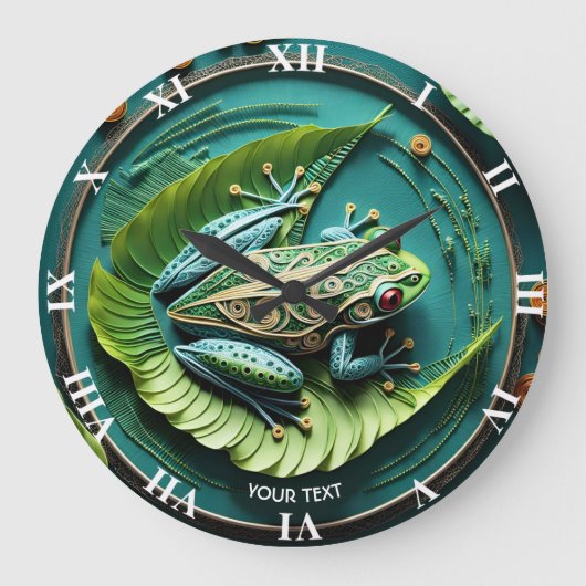 Fantasy Niedlich Frog Blätter Filigree Große Wanduhr (Vorderseite)