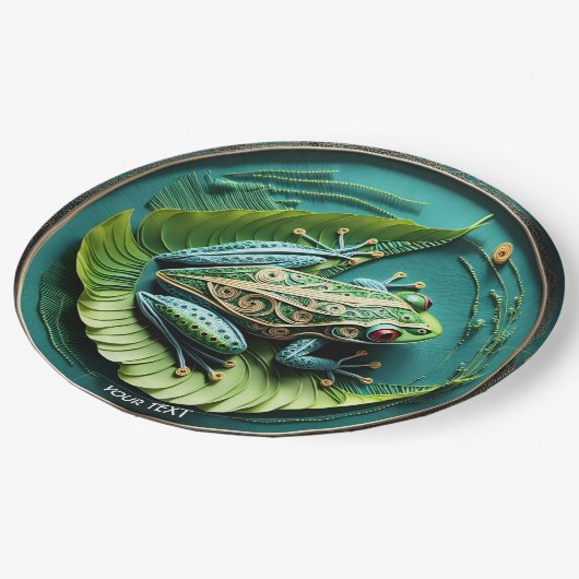 Fantasy Niedlich Frog Blätter Filigree Pappteller (Schrägansicht)