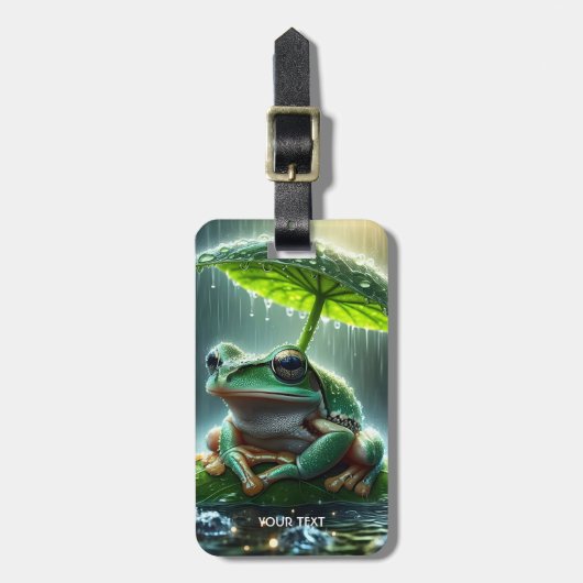 Fantasy Niedlich Frosch Leaf Umbrella Gepäckanhänger (Vorderseite vertikal)