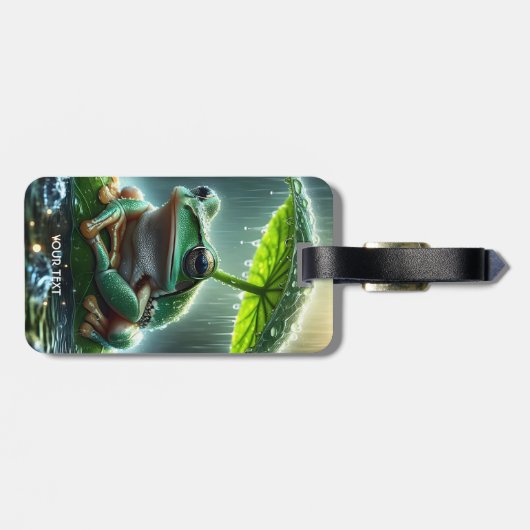 Fantasy Niedlich Frosch Leaf Umbrella Gepäckanhänger (Rückseite horizontal)