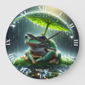 Fantasy Niedlich Frosch Leaf Umbrella Große Wanduhr (Vorderseite)
