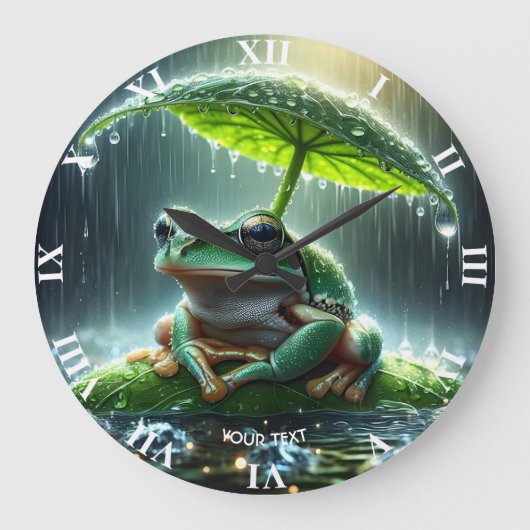 Fantasy Niedlich Frosch Leaf Umbrella Große Wanduhr (Vorderseite)