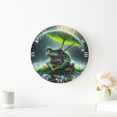 Fantasy Niedlich Frosch Leaf Umbrella Große Wanduhr (Zuhause)