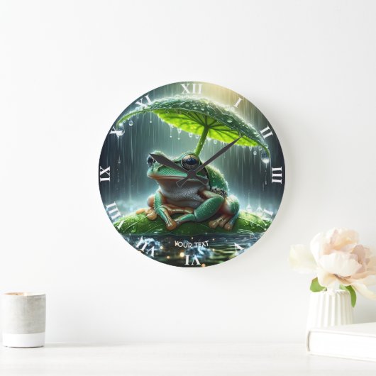 Fantasy Niedlich Frosch Leaf Umbrella Große Wanduhr (Zuhause)